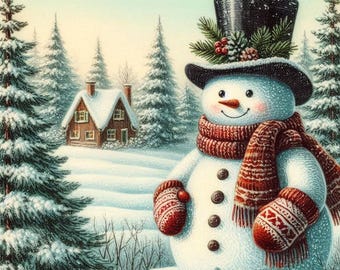 Vintage Snowman Cross Stitch Pattern, Full Coverage (PDF Download)