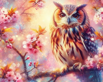 Spring Owl Cross Stitch Pattern, PDF Instant Download, Full Coverage, Flowers, Animal, Season Counted X Stitch Pattern, Hand Embroidery