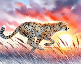 Schema punto croce "Cheetah Running", PDF scaricabile immediatamente, copertura completa, selvaggio, natura, Africa, animale, grande felino, schema punto croce contato