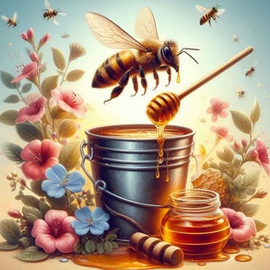 Bee and Honey Bucket Cross Stitch Pattern, PDF Instant Download, Full Coverage, Insect Flowers Nature Counted X Stitch Pattern