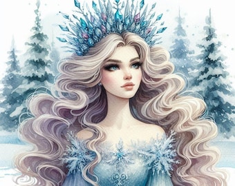 Snow Queen Cross Stitch Pattern, PDF Instant Download, Full Coverage, Ice Snow Winter Magical Forest Counted X Stitch Pattern