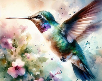 Hummingbird Watercolor Cross Stitch Pattern, Modern Art (PDF Download)