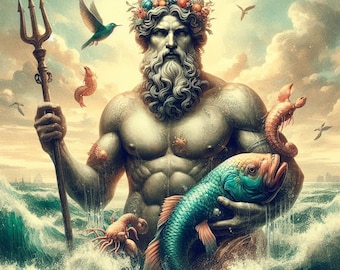 Neptune Roman God of the Sea Cross Stitch Pattern, PDF Instant Download, Full Coverage, Ancient Mythology History Counted X Stitch Pattern