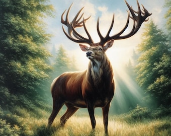 Stag Cross Stitch Pattern, Deer in Nature (PDF Instant Download)