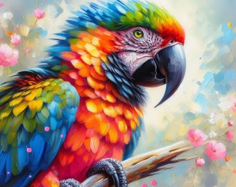 Parrot Cross Stitch Pattern, PDF Instant Download, Full Coverage, Animal Bird Tropical Counted X Stitch Pattern, DMC Thread Aida Zweigart