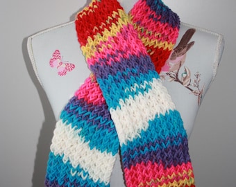 Child's multi-coloured scarf, Hand knitted