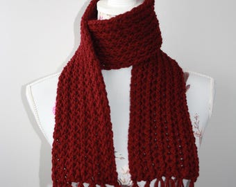 Child's burgundy scarf, Hand knitted