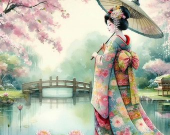 Geisha Girl Painting Cross Stitch Pattern, PDF Instant Download, Full Coverage, Japanese Counted X Stitch Pattern,