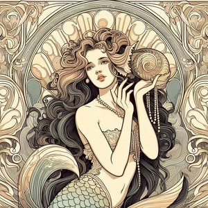 Art Nouveau Mermaid, PDF Instant Download, Modern Art X Stitch Pattern, Counted Cross Stitch, Hand Embroidery Pattern