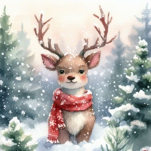 Christmas Reindeer Cross Stitch Pattern, PDF Instant Download, Cute Deer Xmas Winter Snow Painting X Stitch, Full Coverage, Hand embroidery