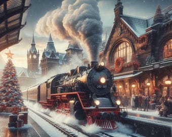 Christmas Steam Train Cross Stitch Pattern, Snow Scene (PDF Download)
