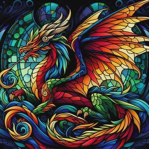 Dragon Glass Stained Window Cross Stitch Pattern, PDF Instant Download, Full Coverage, Counted X Stitch Pattern, Hand Embroidery Pattern