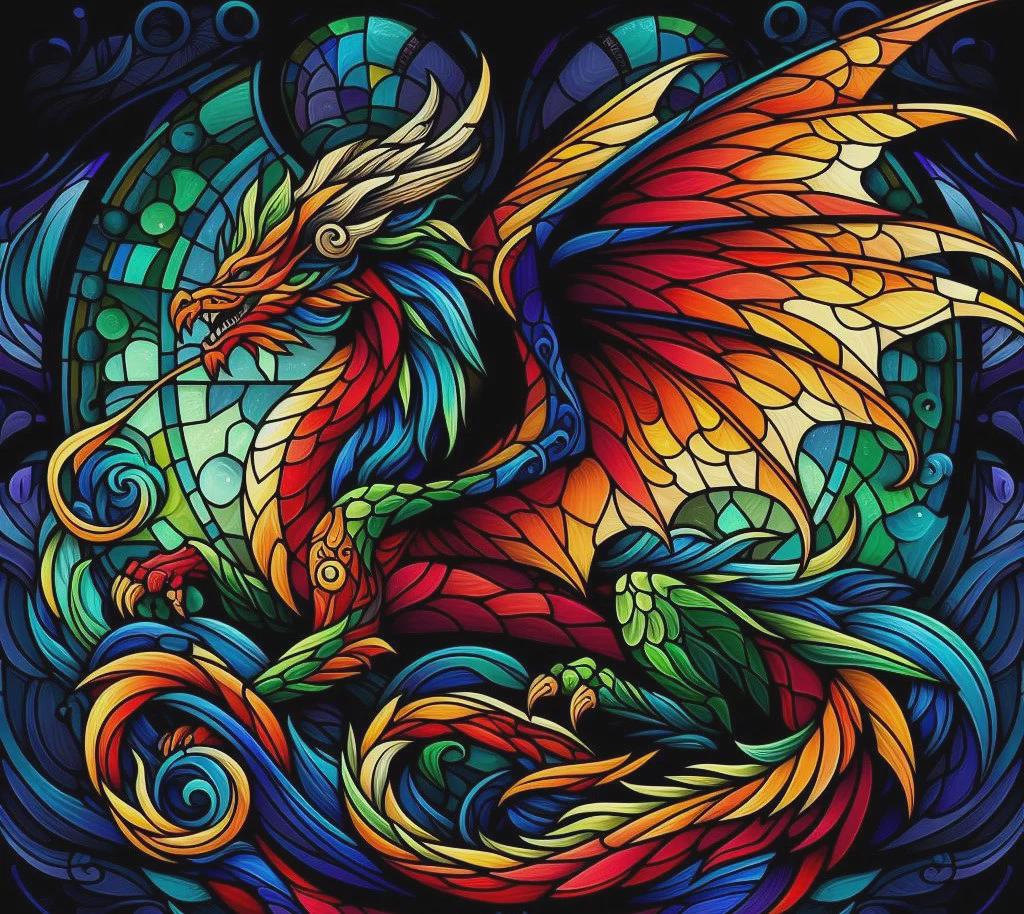 Dragon Glass Stained Window Cross Stitch Pattern, PDF Instant Download, Full Coverage, Counted X Stitch Pattern, Hand Embroidery Pattern