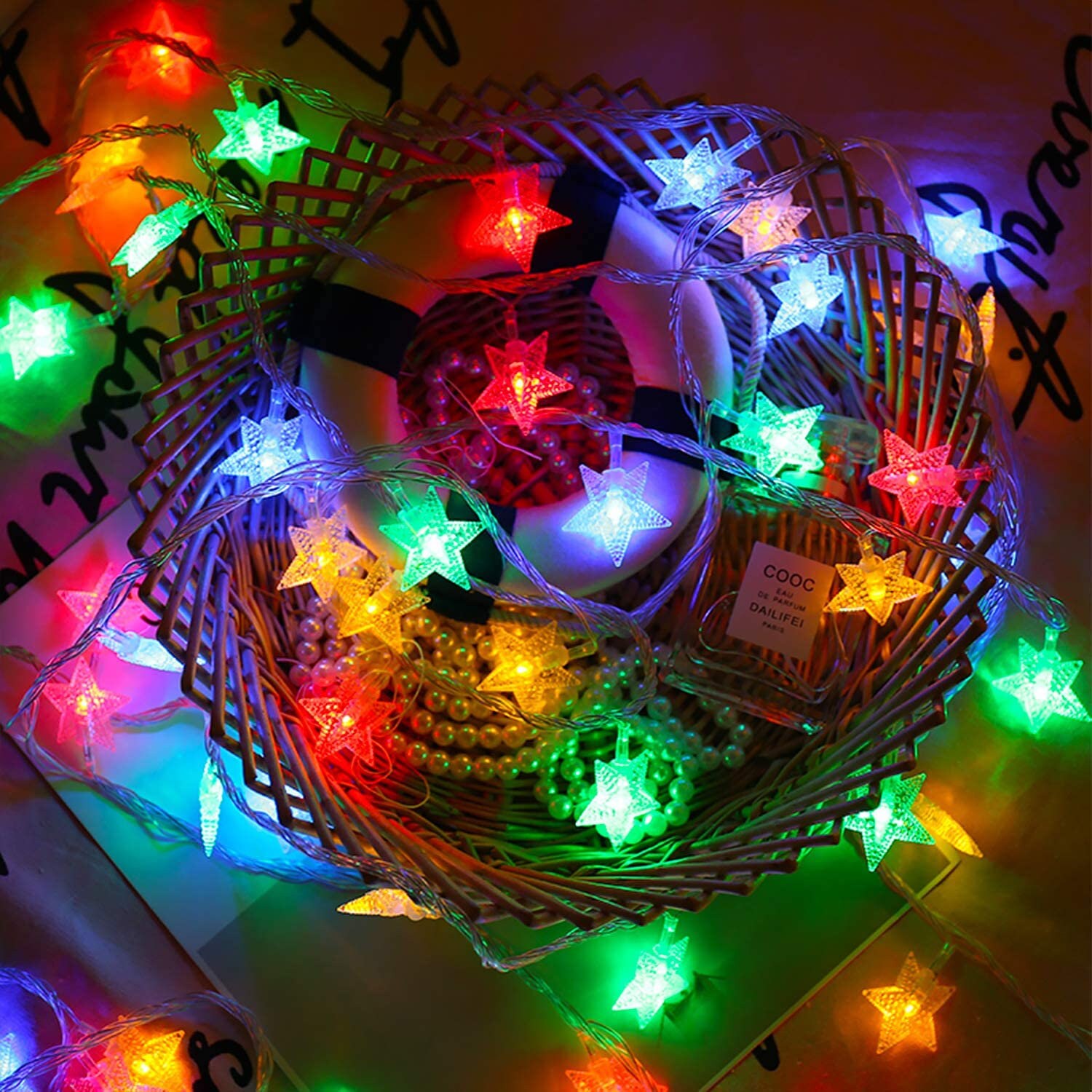 50 LED Multicolor Star String Lights Christmas Waterproof | Etsy