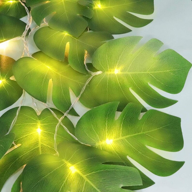 10 LED Monstera Leaf String Lights Tropical Artificial Rattan Etsy