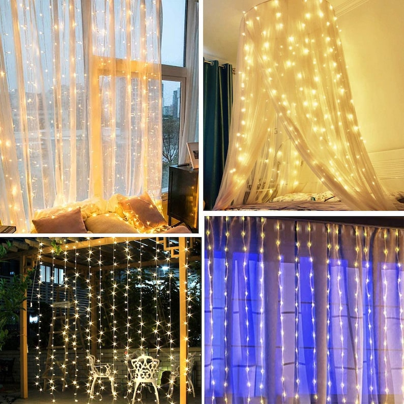 Warm White Window Curtain Lights 300 Led String Light Twinkle Etsy
