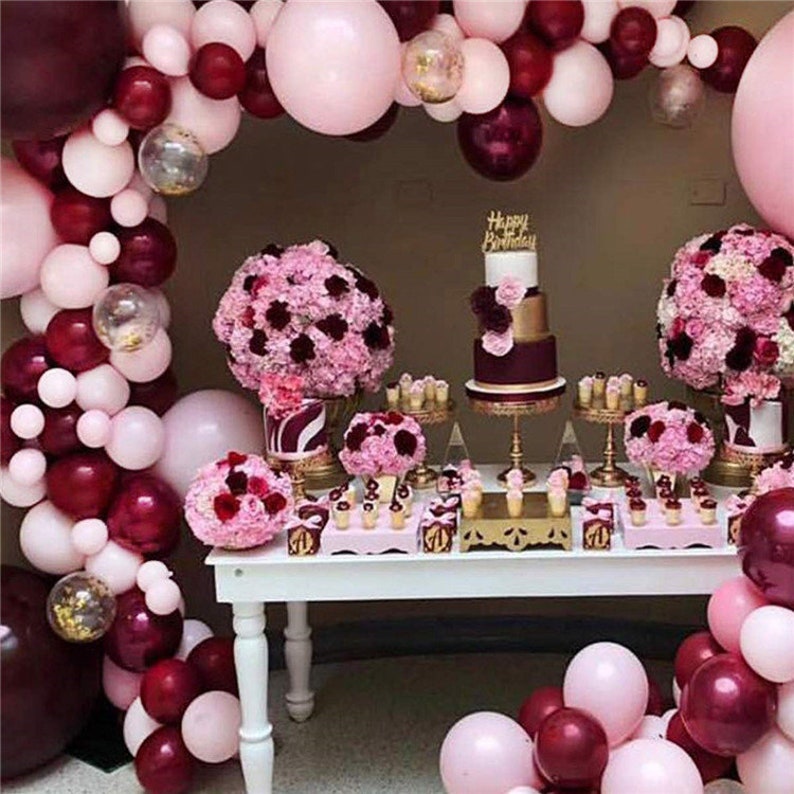 118pcs Burgundy Pink Balloon Arch Garland Kit Gold Confetti - Etsy