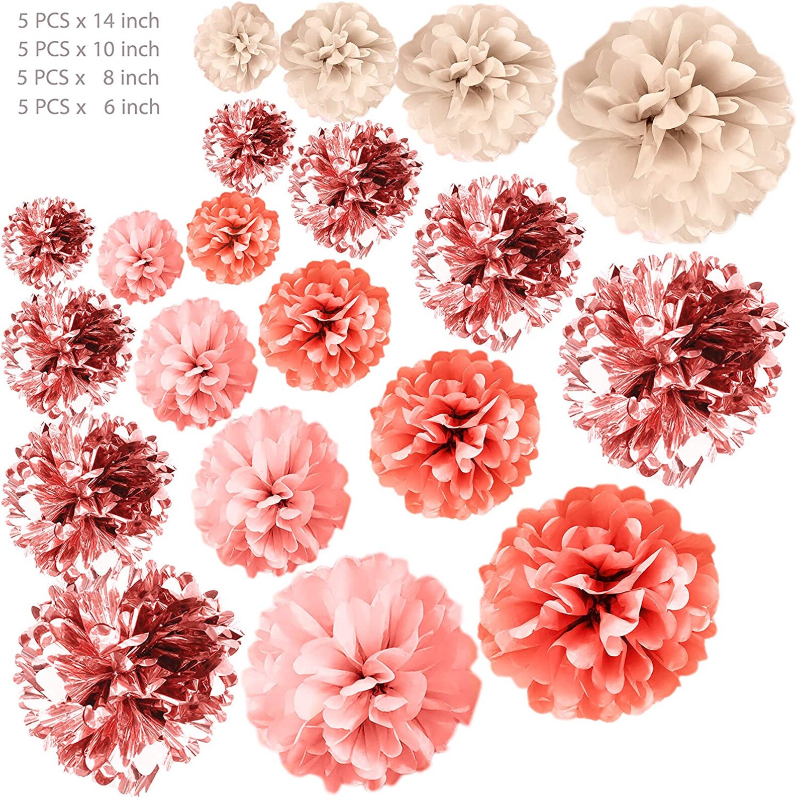 Rose Gold Pom Poms Foil Tissue Paper Flowers Wedding Decor Etsy UK