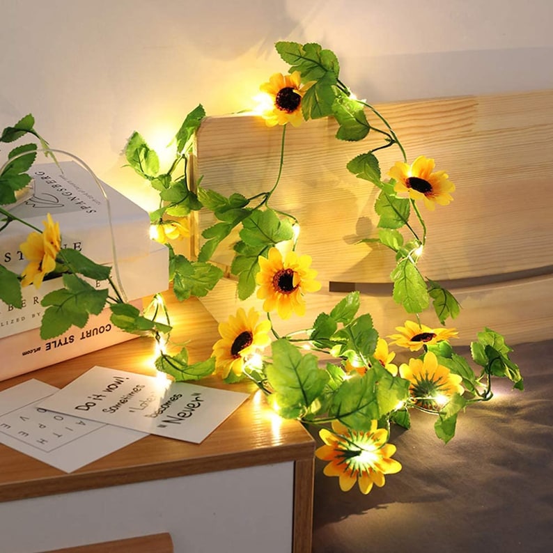 Artificial Sunflower Garland String Lights 20 LED 6.56ft Silk image 2