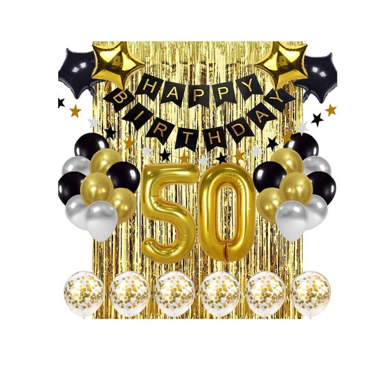 50th Birthday Decorations Black and Gold Balloons Happy - Etsy