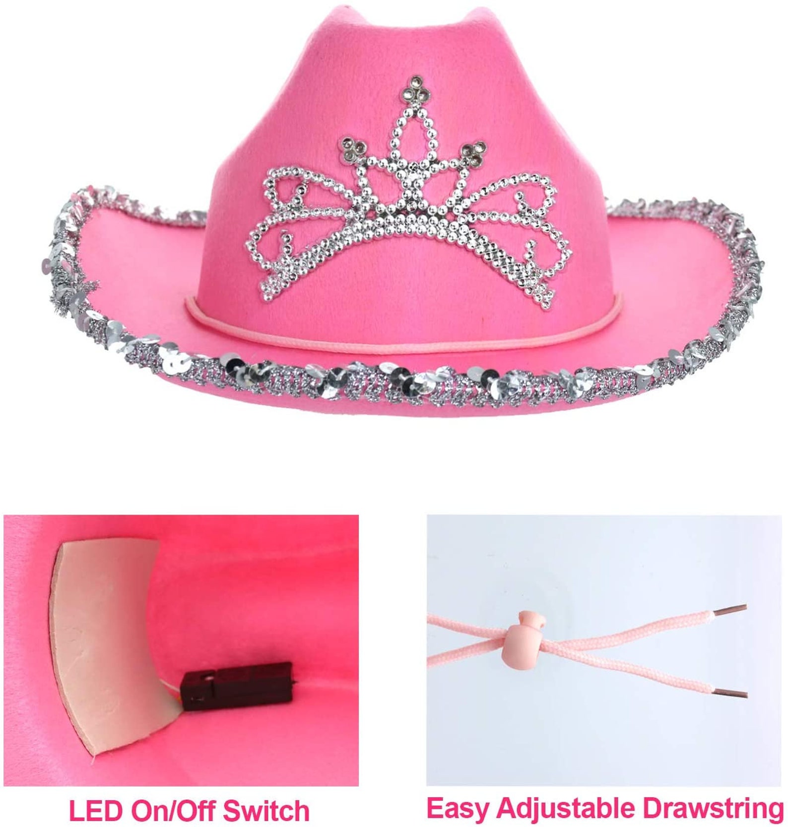 Princess Cowgirl Hat Pink Light up Cowboy Hats Blinking Tiara | Etsy