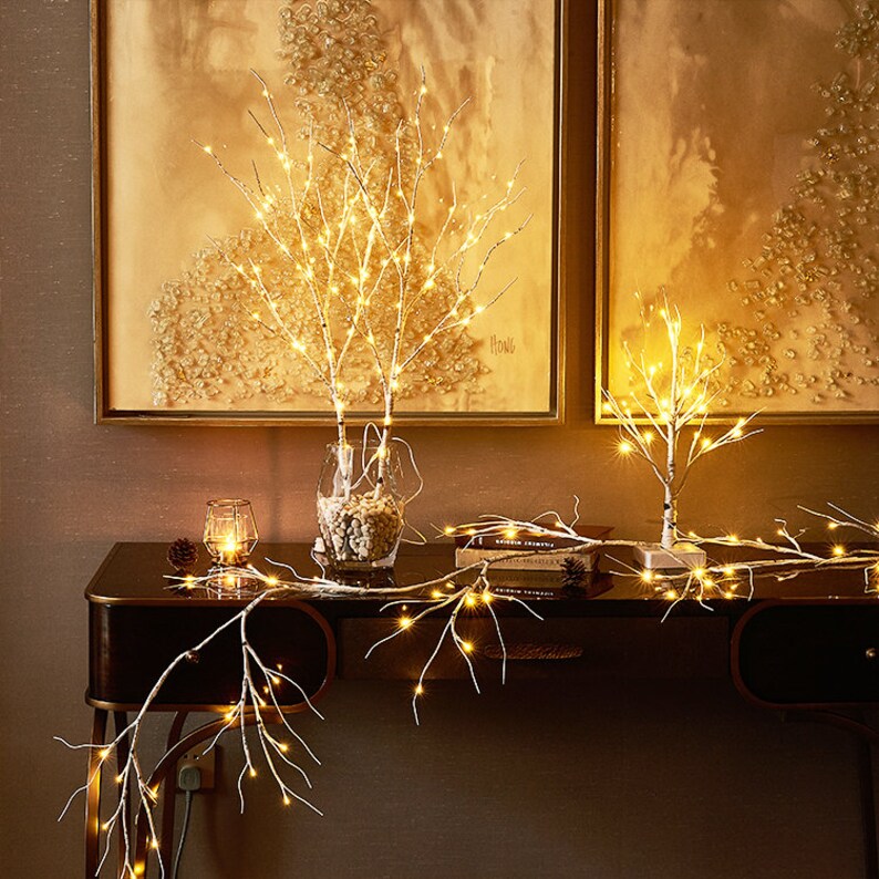 Lighted Twig Birch Garland 6FT 48 LED Mantle Fireplace Etsy