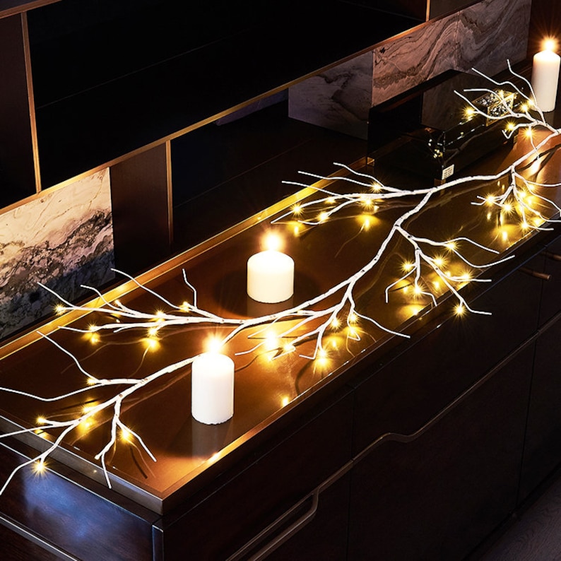 Lighted Twig Birch Garland 6FT 48 LED Mantle Fireplace Etsy