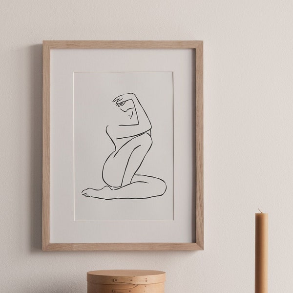 Woman Form Line Art Print | Modern Art, Instant Download Digital | Minimal Neutral Feminine Black and white