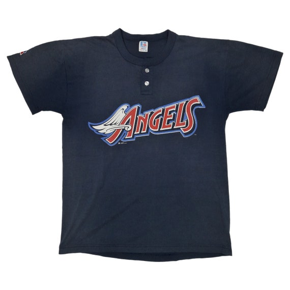Vintage 1997 Russel Athletics Mens Sz L Navy Blue Anaheim Angels Jersey  Shirt