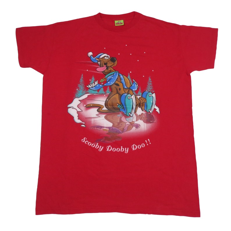 Vintage 90s SCOOBY DOO Skiing Hanna-Barbera XXL Size T-Shirt Short Sleeve Crew Neckline Cartoon Network Christmas