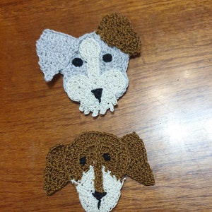 crochet applique, crochet dog applique, dog head applique, crochet animal applique, cardmaking, handmade