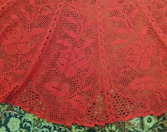 Handmade Red Crochet Tablecloth
