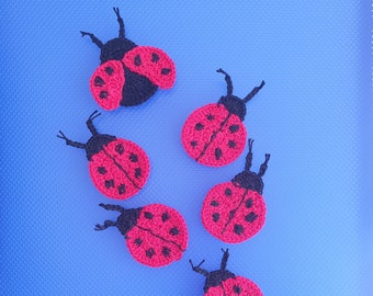 Set di 6 applique di coccinelle in cotone all'uncinetto, insetto all'uncinetto, abbellimento di coccinelle, abbellimento di coccinelle rosse