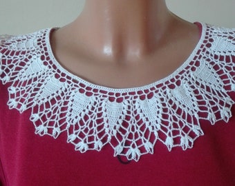 cuello de ganchillo, cuello de ganchillo de encaje, cuello de ganchillo para mujer, cuello de ganchillo hecho a mano, cuello de ganchillo de algodón blanco, collar de ganchillo