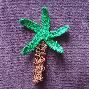 Gehaakte palmappliqué, palmappliqué, groen/bruine boomappliqué, kaarten maken, scrapbooking, boommotief. natuurmotief
