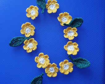 Crochet Flower Appliques: pink yellow red