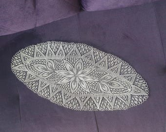 white hand crochet table  runner