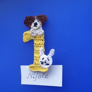 crochet numbers, 1st birthday décor, crochet applique,  number 1 applique, crochet number 1 dog and bunny applique, First birthday appliques