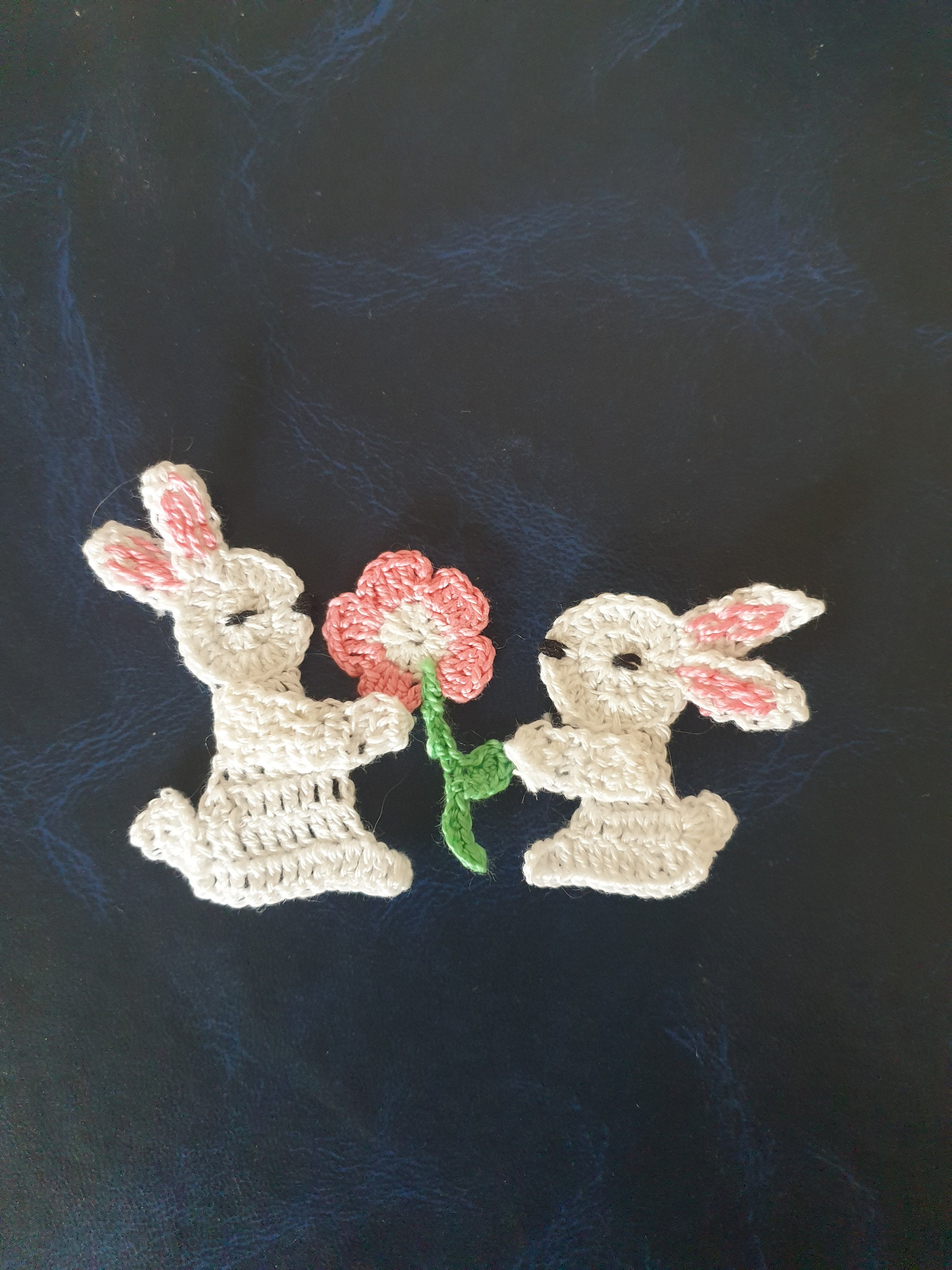 2 Crochet Rabbits, Crochet Applique, 2 Easter Bunnies, Cardmaking ...