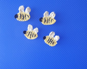 set of 4 crochet bees,  crochet applique, bee applique, animal applique, cardmaking, scrapbooking, appliques, handmade, sew on patches