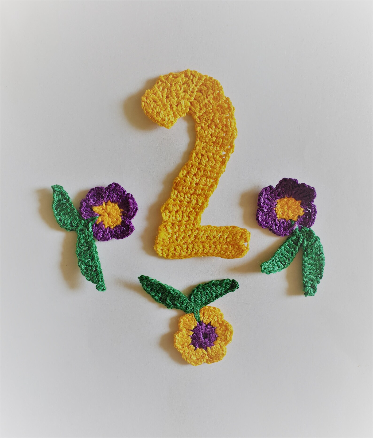 Crochet Applique, Number 2 Applique, Crochet Number 2 With Flowers