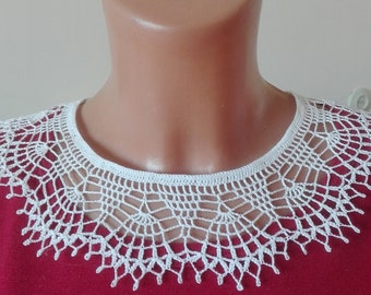 cuello de ganchillo, cuello de ganchillo de encaje, cuello de ganchillo para mujer, cuello de ganchillo hecho a mano, cuello de ganchillo de algodón blanco, collar de ganchillo