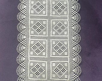 white hand crochet runner