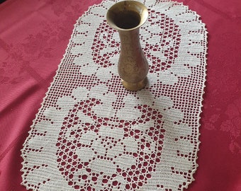 Handmade Crochet Lace Table Runner: White Cotton Doily