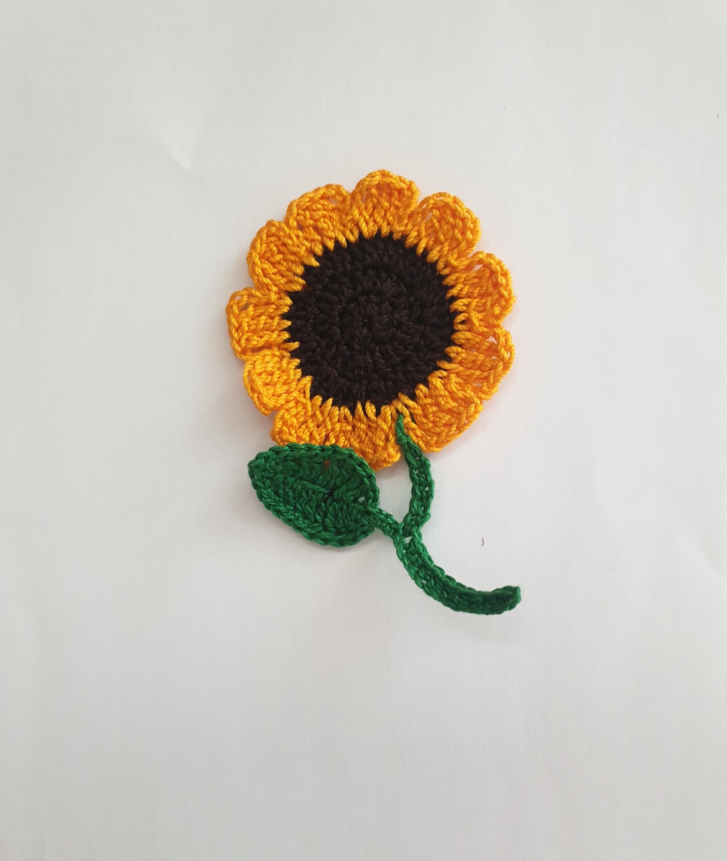 aplique de hoja de aplique de girasol, aplique de flor de ganchillo, decoraciones de flores de ganchillo, aplique fleur au crochet