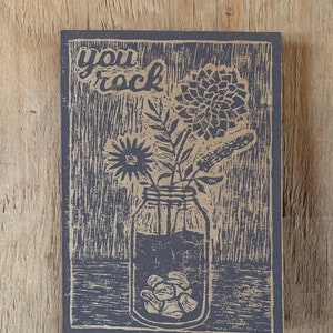 Linograbado / Mason Jar + Tarjeta de Flores