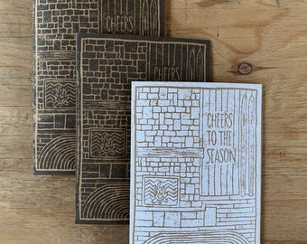 Linocut | Skiing Holiday Card x3