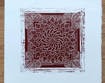 Dahlia in Bloom | linocut blockprint
