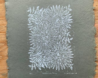 Daisies in Three | linocut blockprint