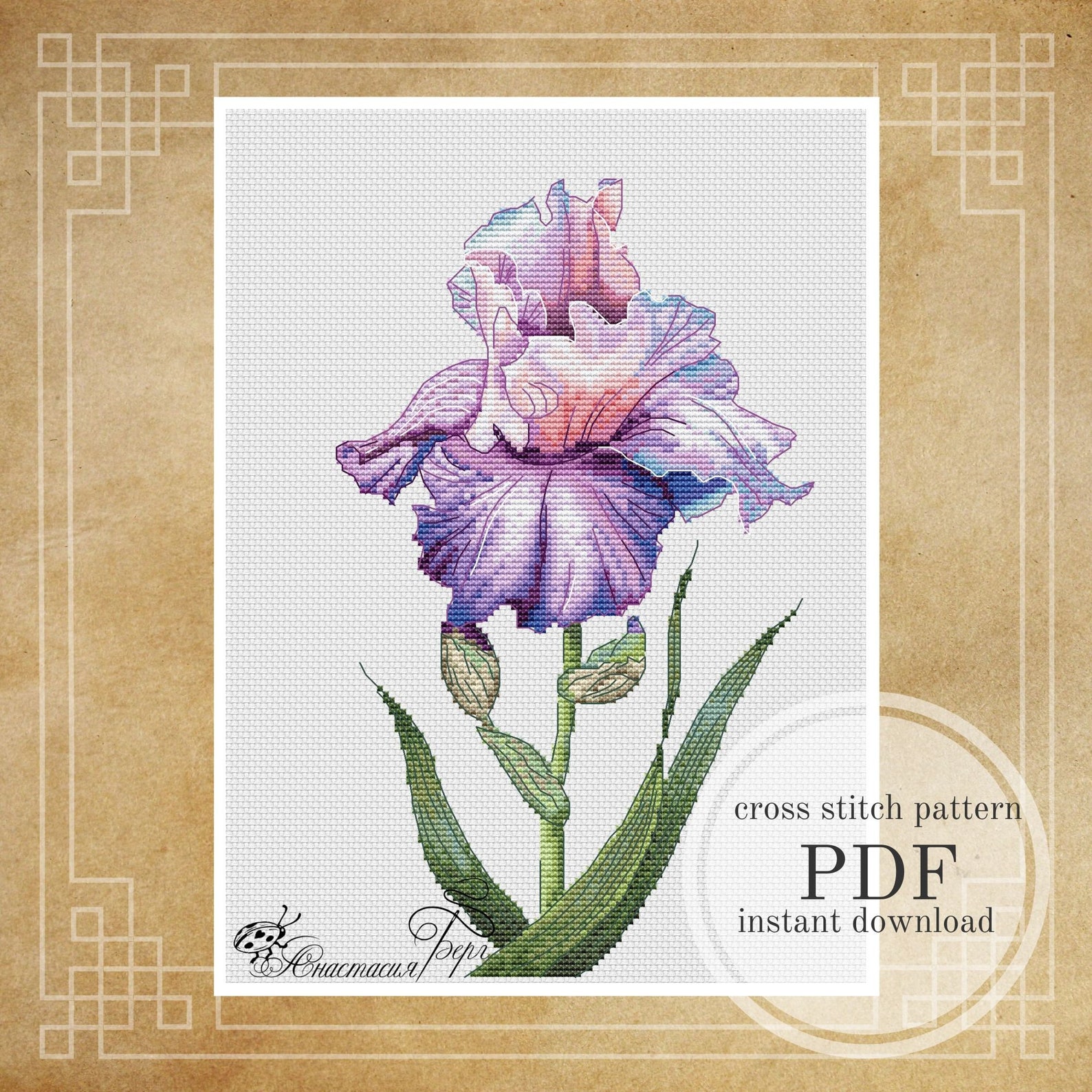 Iris Cross Stitch Pattern PDF Instant Download Flower Cross Etsy
